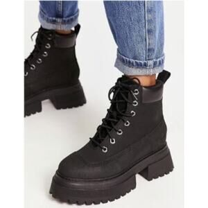 Sz 9 Timberland Sky 6-Inch Lace-Up Boots Black Chunky Platform Leather Goth Edgy